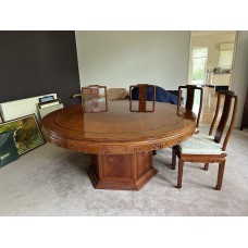 13006.  Antique Chinese rosewood dinner table with 8 chairs.