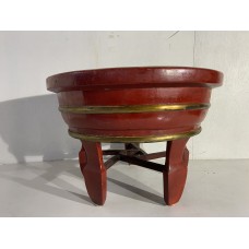 08022 . red round wooden bucket