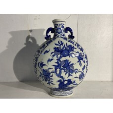 15030  Blue and white flat vase   ***SOLD***