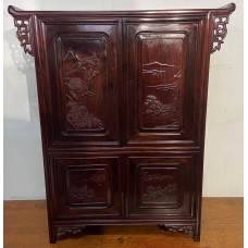 04018 . Antique chinese rose wood carved cabinet