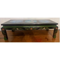05015 Antique black lacquer coffee table with 3 cloisonne panel on top   ***SOLD***