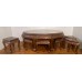 05010 . Chinese antique carved camphor wood coffee table with six stools   ***SOLD***