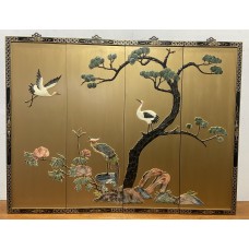 10032 old chinese 4 panel marble inlay wall hanging