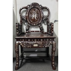 07034  Antique rosewood with shell inlay carved arm chair   ***SOLD***