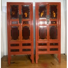 04013 . Pair of elm wood  red cabinet       
