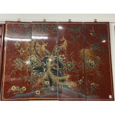 10026 red licquer 4 panel wall hanging